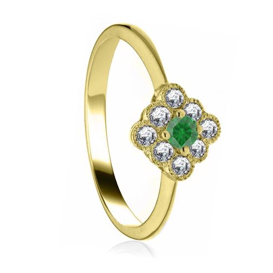 Round Emerald and Diamond Cluster Ring