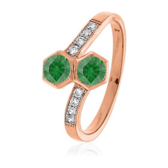 Round Emerald and Diamond Cluster Ring