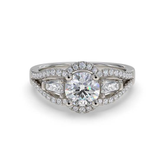 1.10ct Modern Round Diamond Trilogy Halo Ring