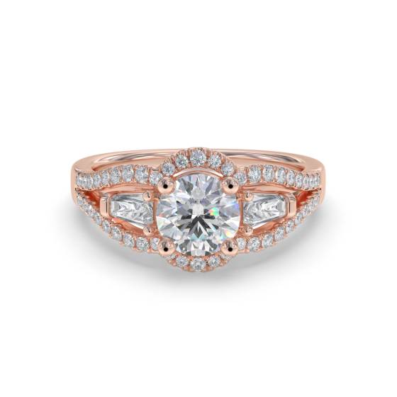 1.10ct Modern Round Diamond Trilogy Halo Ring