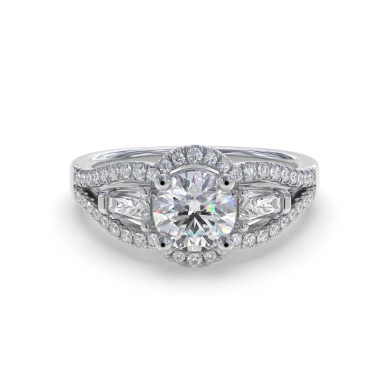 1.10ct Modern Round Diamond Trilogy Halo Ring