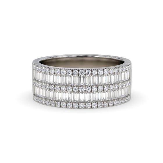 1.10ct Round and Baguette Diamond Multi Row Dress Ring