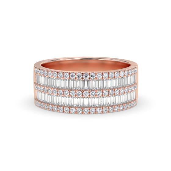 1.10ct Round and Baguette Diamond Multi Row Dress Ring
