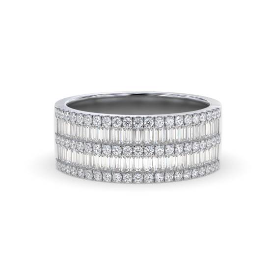 1.10ct Round and Baguette Diamond Multi Row Dress Ring