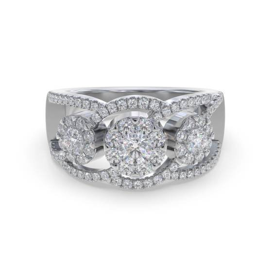 1.30ct Modern Illusion Set Round Diamond Trilogy Ring