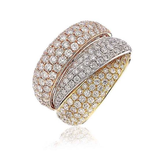 2.80ct Tri Tone Round Diamond Pave Dress Ring
