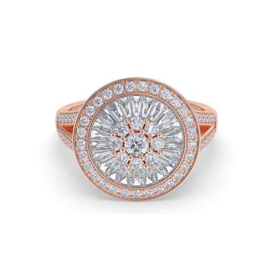 1.00ct Elegant Round/Baguette Diamond Cluster Ring