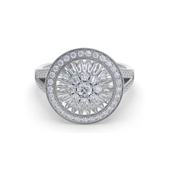1.00ct Elegant Round/Baguette Diamond Cluster Ring