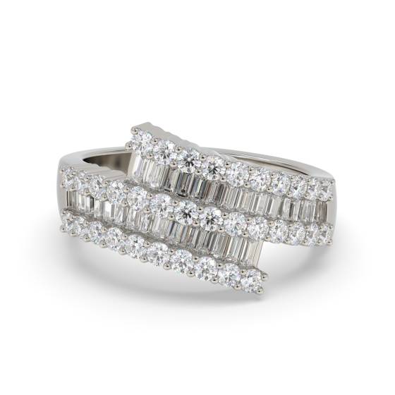 1.40ct Elegant Round and Baguette Diamond Multi Row Dress Ring