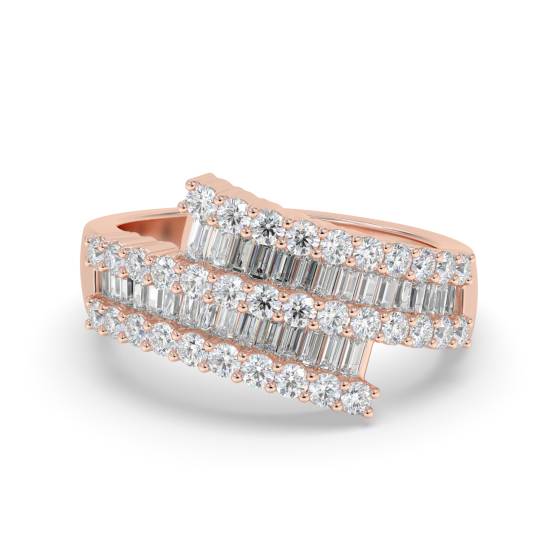 1.40ct Elegant Round and Baguette Diamond Multi Row Dress Ring