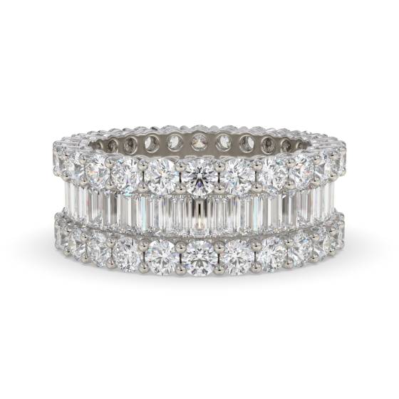 4.00ct Round and Baguette Diamond Mulit Row Dress Ring