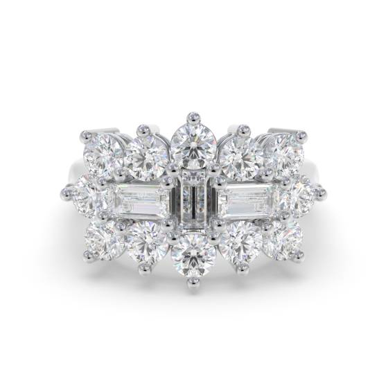 1.50ct Elegant Round and Baguette Diamond Dress Ring