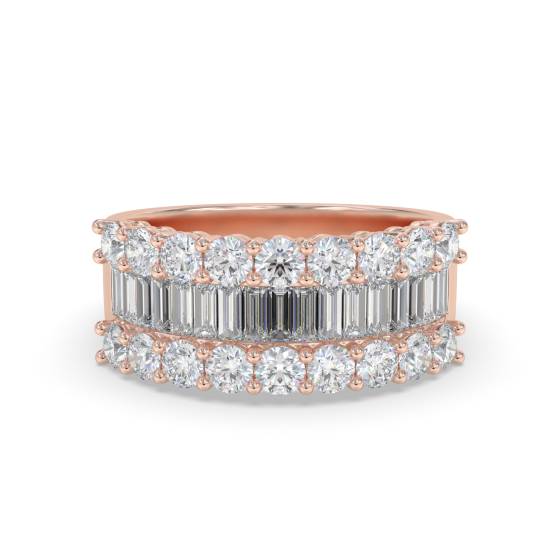 3.00ct Round and Baguette Diamond Multi Row Dress Ring