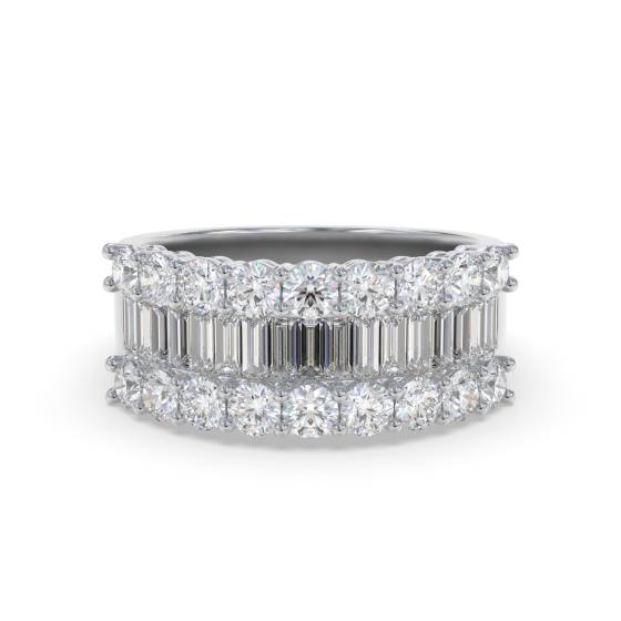 3.00ct Round and Baguette Diamond Multi Row Dress Ring