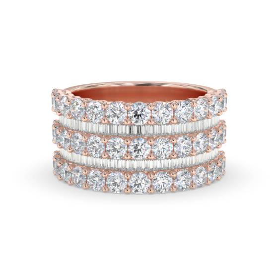 2.50ct Round and Baguette Diamond Multi Row Dress Ring