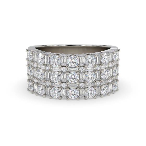 1.50ct Round and Baguette Multi Row Diamond Dress Ring