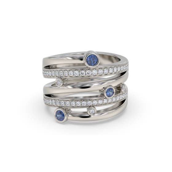 0.60ct Blue Sapphire and Diamond Bezel Set Dress Ring