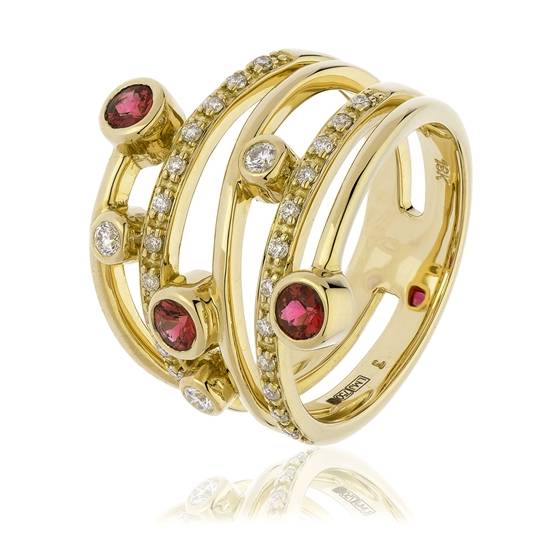 0.70ct Red Ruby and Diamond Bezel Set Dress Ring