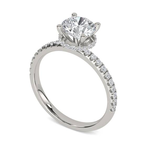 1.35ct VVS2/D Lab Grown Round Diamond Halo Shoulder Set Ring in Platinum