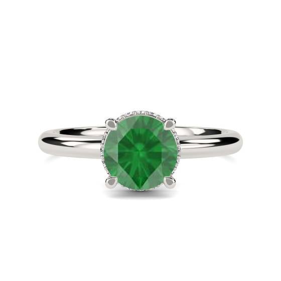 Round Emerald and Diamond Hidden Halo Ring
