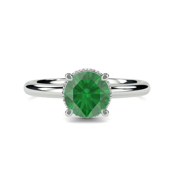 Round Emerald and Diamond Hidden Halo Ring