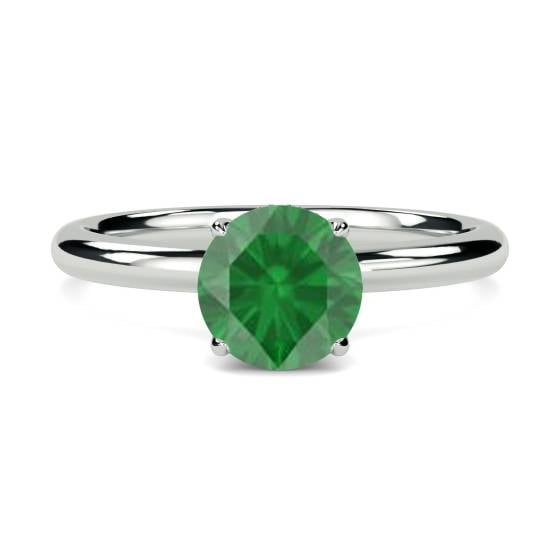 Round Emerald and Diamond Hidden Halo Ring