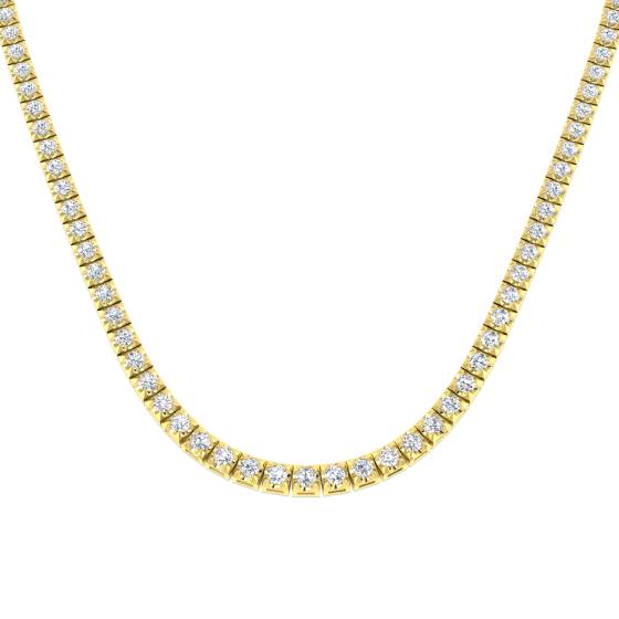 11.97ct SI2/G Round cut Natural Diamond Tennis Necklace in 18k Yellow Gold
