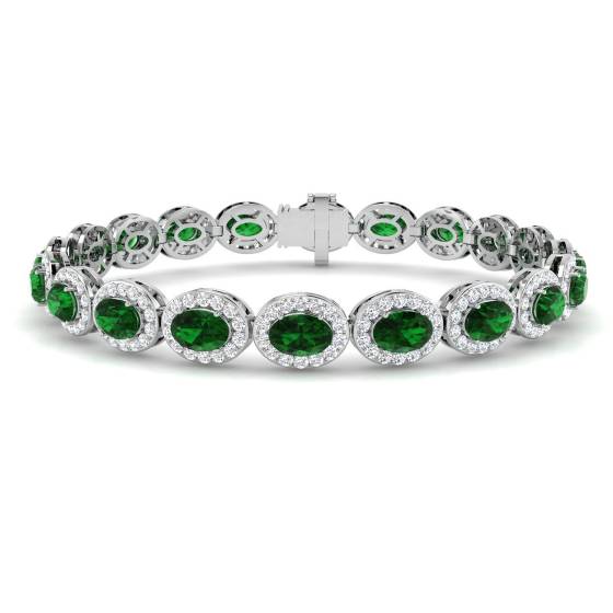 10.17ct SI2/G Oval cut Green Emerald Gemstone Bracelet in 18k White Gold