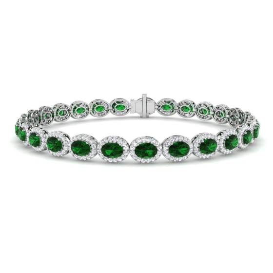 6.87ct SI2/G Oval cut Green Emerald Gemstone Bracelet in 18k White Gold