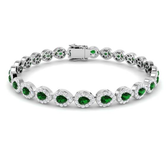 5.75ct SI2/G Pear cut Emerald Gemstone Bracelet in 18k White Gold
