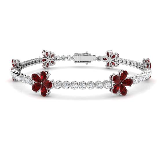 8.29ct SI2/G Pear cut Ruby Gemstone Bracelet in 18k White Gold