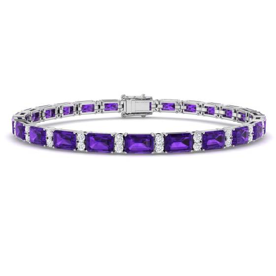 14.35ct SI2/G Emerald cut Amethyst Gemstone Bracelet in 9k White Gold