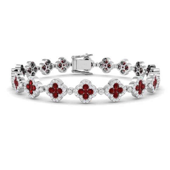 5.39ct SI2/G Round cut Ruby Clover Gemstone Bracelet in 18k White Gold