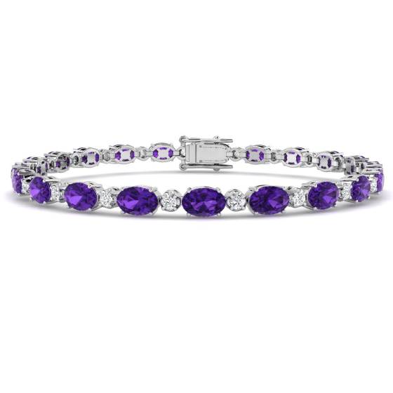 9.64ct SI2/G Oval cut Amethyst Gemstone Bracelet in 9k White Gold