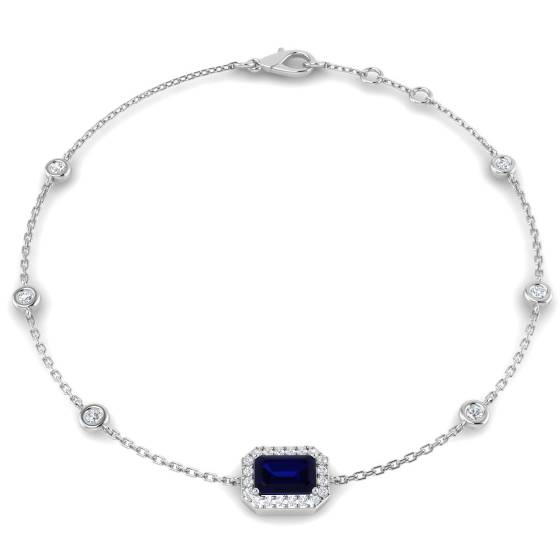 0.96ct SI2/G Emerald cut Blue Sapphire Gemstone Bracelet in 18k White Gold