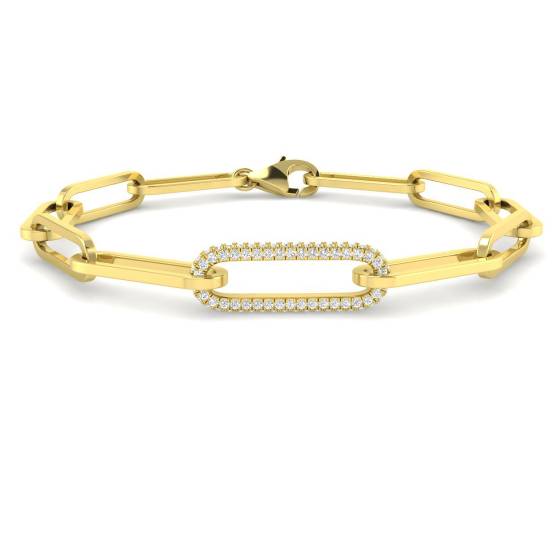 0.30ct I1/G Round cut Natural Diamond Paper Clip Bracelet in 9k Yellow Gold