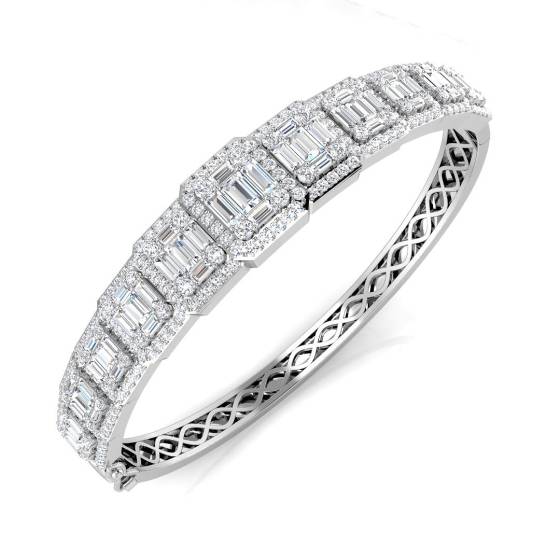 5.31ct SI2/G Baguette cut Natural Diamond Designer Bangle in 18k White Gold