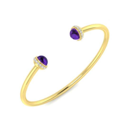 2.33ct SI2/G Round cut Amethyst Gemstone Bangle in 9k Yellow Gold