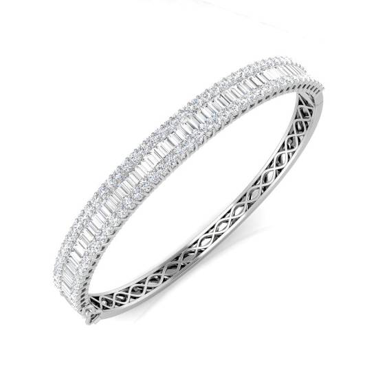 4.96ct SI2/G Baguette cut Natural Diamond Designer Bangle in 18k White Gold