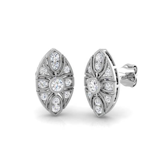 0.33ct SI2/G Round cut Natural Diamond Designer Earrings in 18k White Gold