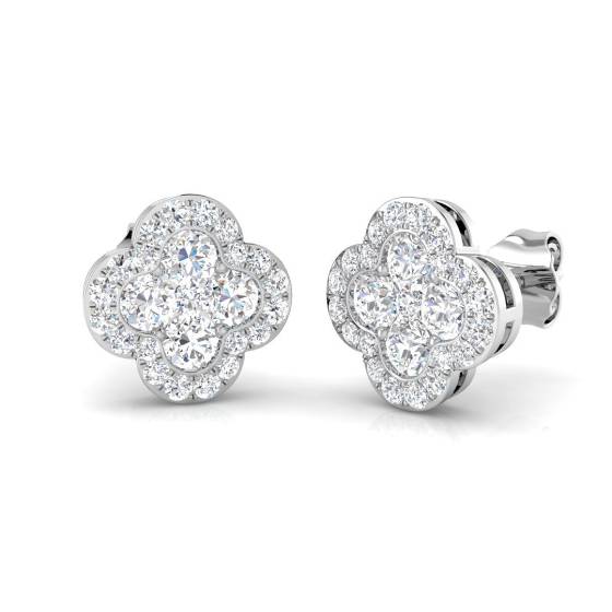 0.99ct I1/G Round cut Natural Diamond Clover Earrings in 9k White Gold