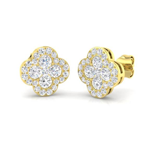 0.99ct I1/G Round cut Natural Diamond Clover Earrings in 9k Yellow Gold