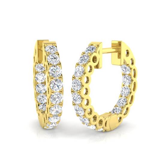 1.49ct I1/G Round cut Natural Diamond Hoop Earrings in 9k Yellow Gold