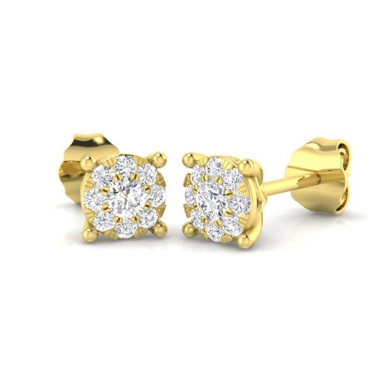 0.25ct SI2/G Round cut Natural Diamond Cluster Earrings in 9k Yellow Gold