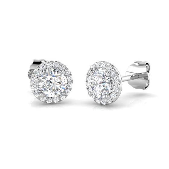 1.21ct SI2/G Round cut Natural Diamond Halo Earrings in 18k White Gold