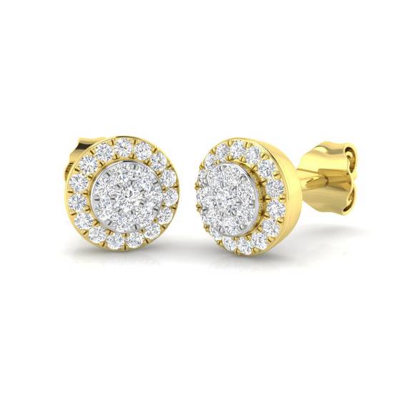 0.71ct SI2/G Round cut Natural Diamond Cluster Earrings in 9k Yellow Gold