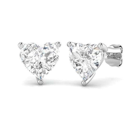 2.36ct SI2/E Heart cut Natural Diamond Stud Earrings in 18k White Gold