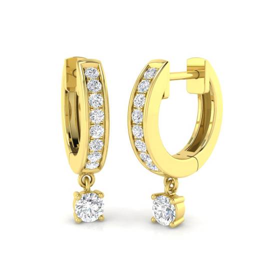 0.29ct SI2/G Round cut Natural Diamond Drop Earrings in 18k Yellow Gold