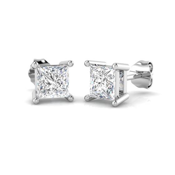 2.03ct SI2/G Princess cut Natural Diamond Stud Earrings in 18k White Gold