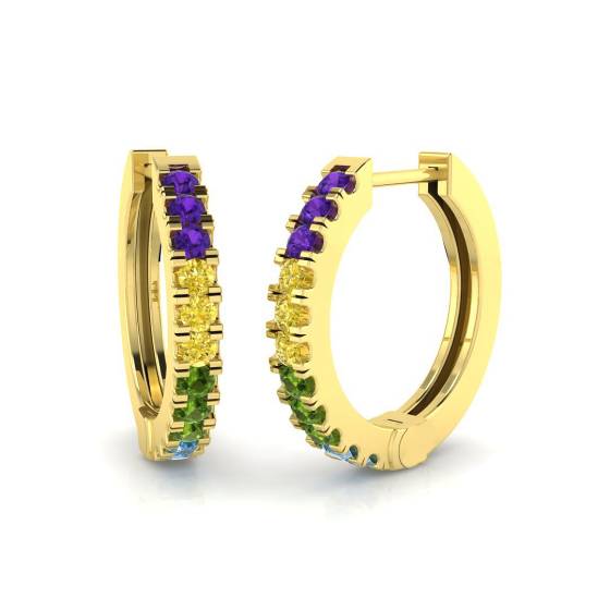 0.35ct SI2/G Round cut Multi Colour Diamond Hoop Earrings in 9k Yellow Gold